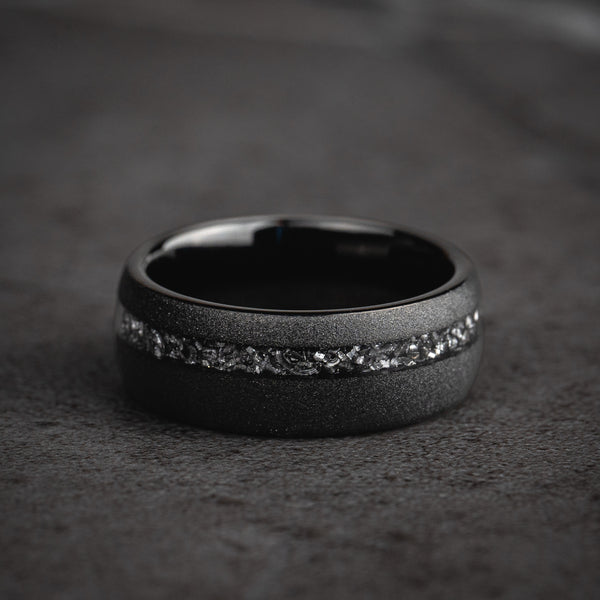 Shadow Vein - Black Crushed Meteorite Tungsten Ring