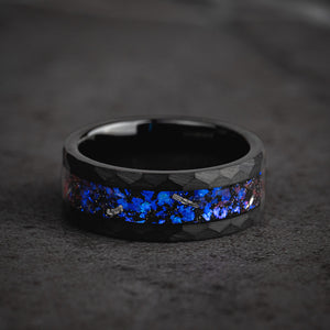 CELESTIAL CORE - Galaxy Hammered Black Tungsten Ring