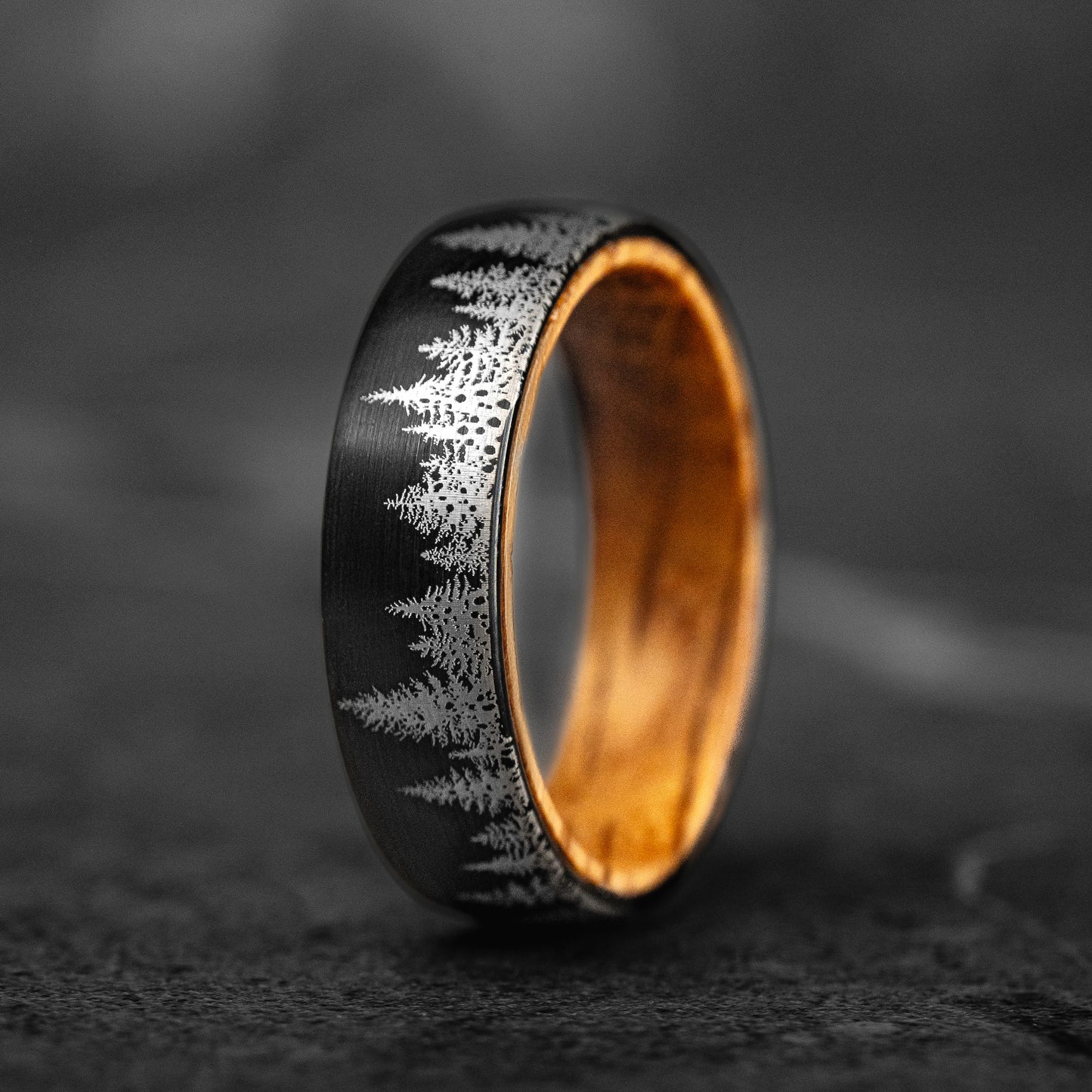 HIDDEN FOREST SET - Whiskey Barrel Wood Tungsten Couple Rings