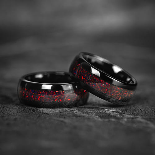 CRIMSON EMBER - Black Garnet Tungsten Ring
