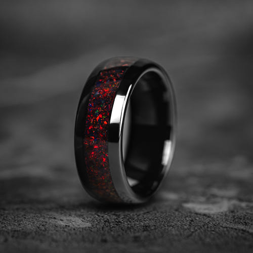 CRIMSON EMBER - Black Garnet Tungsten Ring