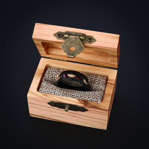CRIMSON PROMISE - Luxury Damascus Steel Men’s Ring with Red Opal & Gold Flake Inlay