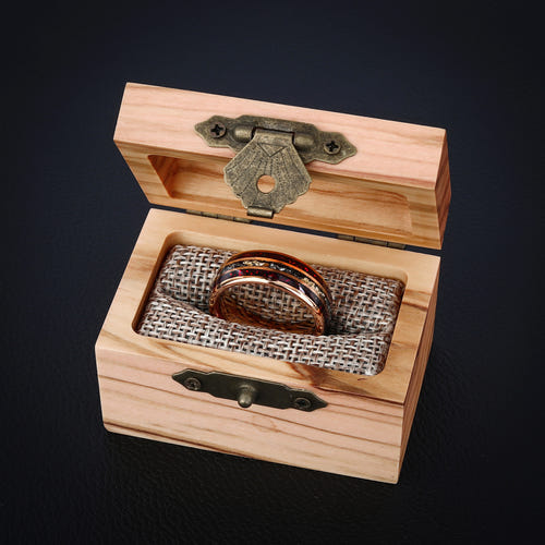 AURORA FORGE – Dark Red Opal Meteorite Tungsten Ring with 24K Gold Flakes