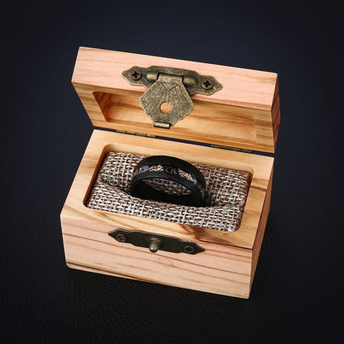 AURUM METEORA - Damascus Steel Ring with Gold Leaf & Meteorite Flakes