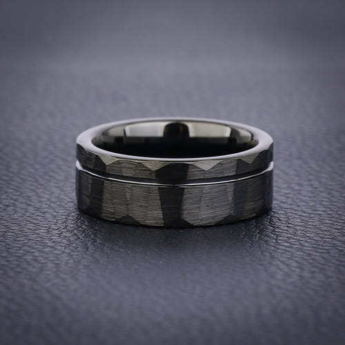 Nocturne Facet - Hammered Tungsten Wedding Ring