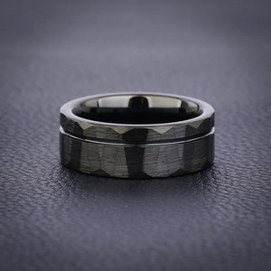 Nocturne Facet - Hammered Tungsten Wedding Ring