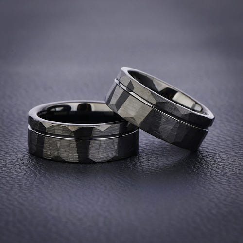 Nocturne Facet - Hammered Tungsten Wedding Ring