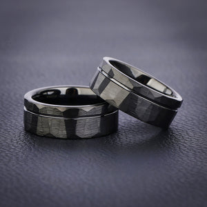 Nocturne Facet - Hammered Tungsten Wedding Ring
