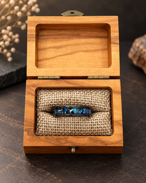 Midnight Tide — Emerald Blue Opal & Meteorite Ring