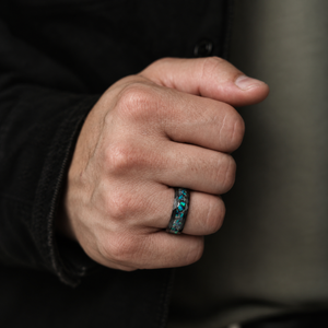 Midnight Tide — Emerald Blue Opal & Meteorite Ring