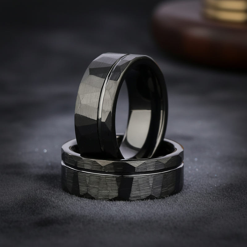 Nocturne Facet - Hammered Tungsten Wedding Ring