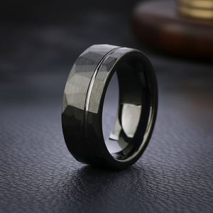 Nocturne Facet - Hammered Tungsten Wedding Ring