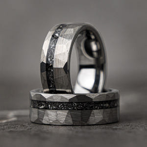 HAMMERED BIRCH - Hammered Meteorite Tungsten Mens Wedding Band