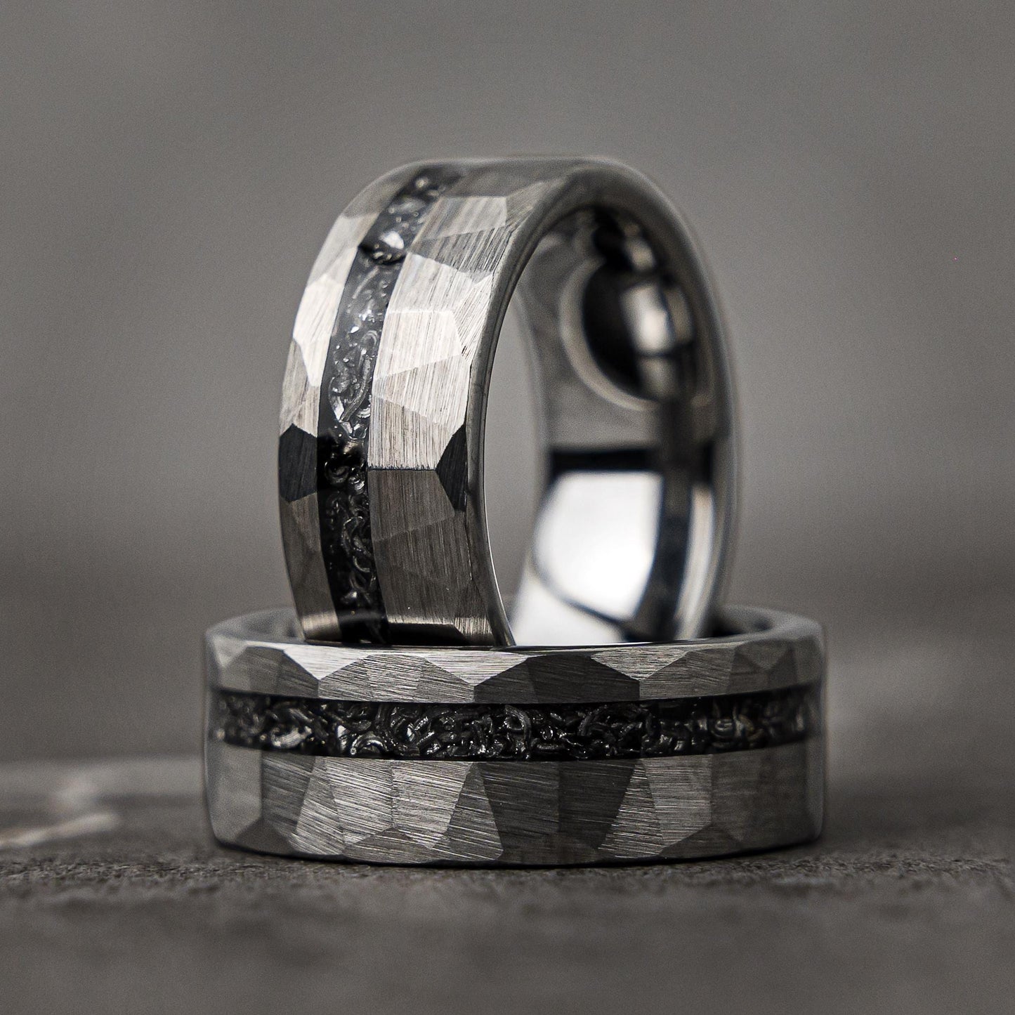 HAMMERED BIRCH - Hammered Meteorite Tungsten Mens Wedding Band