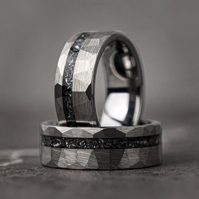 HAMMERED BIRCH - Hammered Meteorite Tungsten Mens Wedding Band