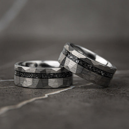 HAMMERED BIRCH - Hammered Meteorite Tungsten Mens Wedding Band
