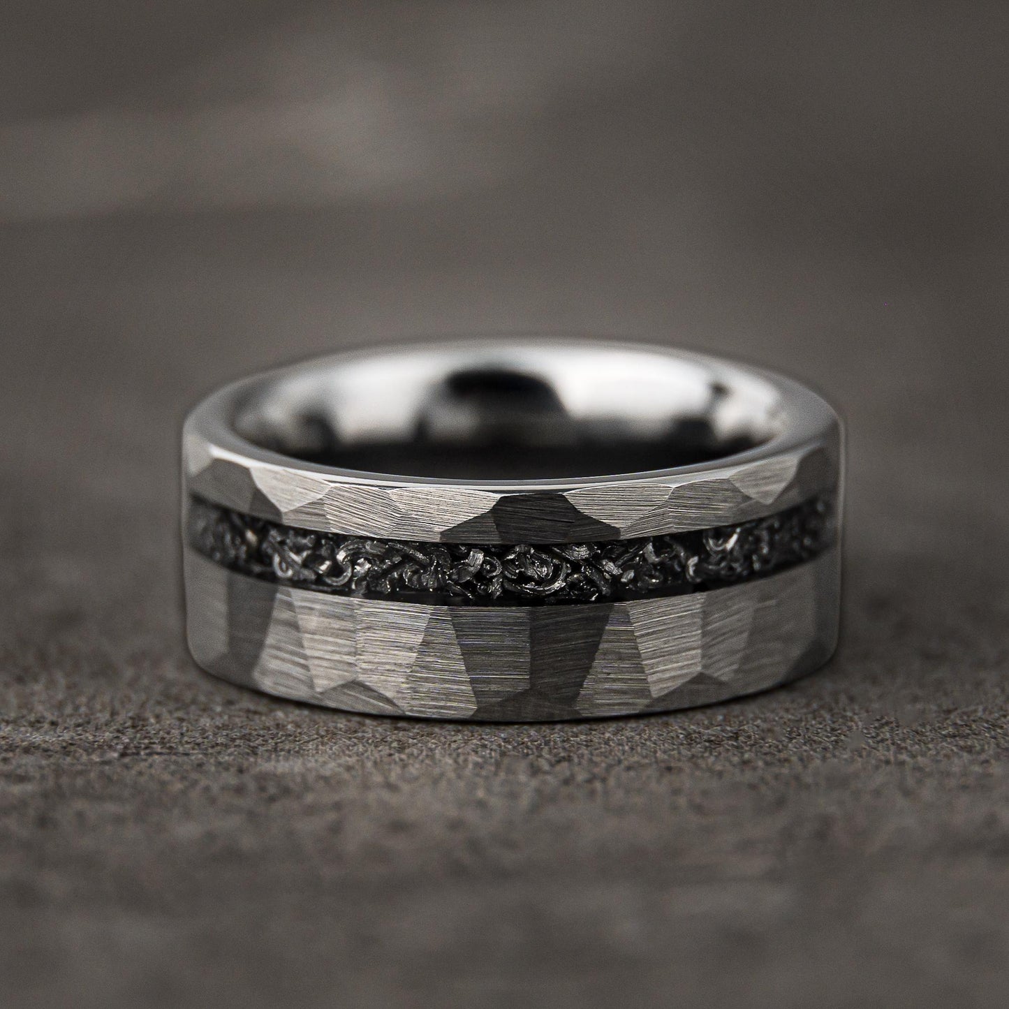 HAMMERED BIRCH - Hammered Meteorite Tungsten Mens Wedding Band