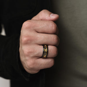Blackforge Aurum - Damascus Meteorite Crushed Gold Leaf Mens Wedding Band