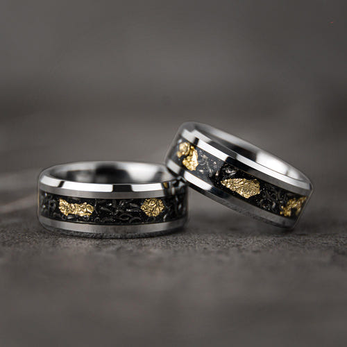 SKYLEAF Type 1 - Meteorite Gold Tungsten Leaf Flakes Wedding Band