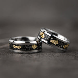 SKYLEAF Type 1 - Meteorite Gold Tungsten Leaf Flakes Wedding Band