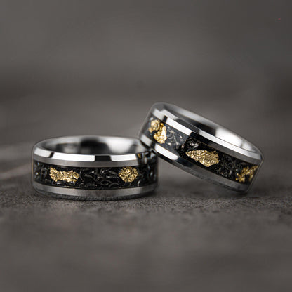 SKYLEAF Type 1 - Meteorite Gold Tungsten Leaf Flakes Wedding Band
