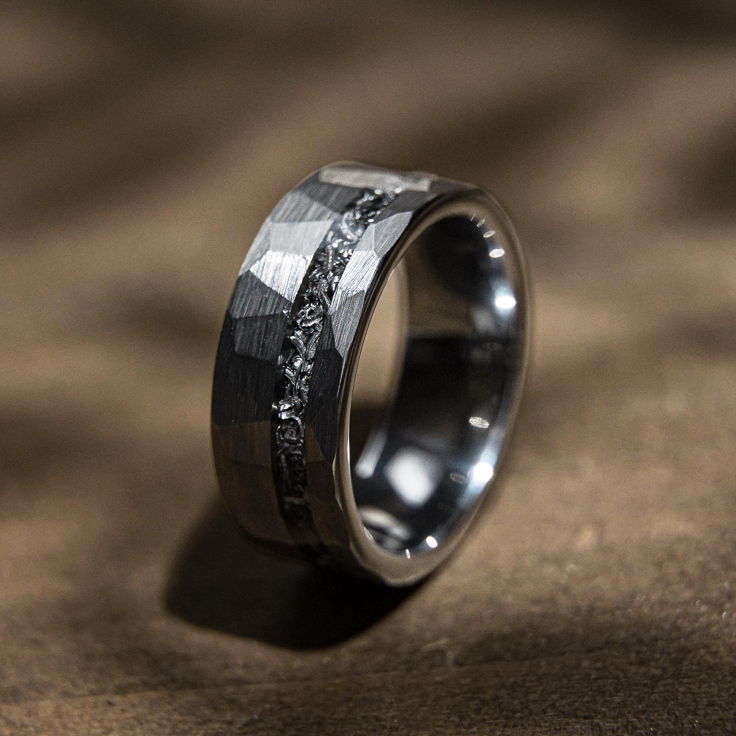 HAMMERED BIRCH - Hammered Meteorite Tungsten Mens Wedding Band