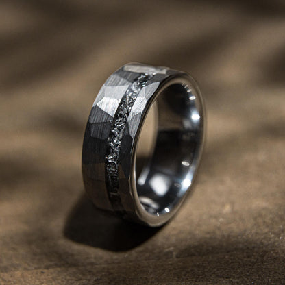 HAMMERED BIRCH - Hammered Meteorite Tungsten Mens Wedding Band