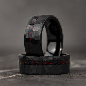 HAMMER RED - Black & Red Opal Hammered Wedding Band