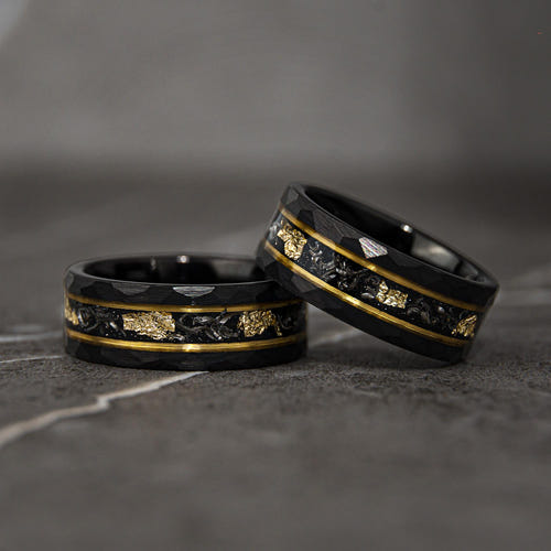Blackforge Aurum - Damascus Meteorite Crushed Gold Leaf Mens Wedding Band