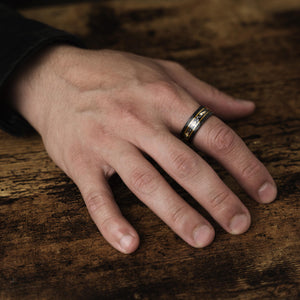 Blackforge Aurum - Damascus Meteorite Crushed Gold Leaf Mens Wedding Band