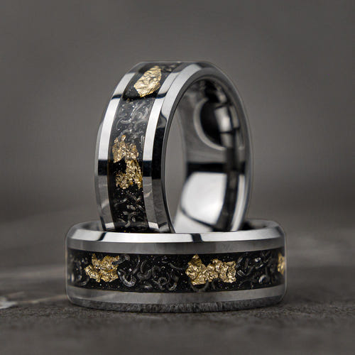 SKYLEAF Type 1 - Meteorite Gold Tungsten Leaf Flakes Wedding Band
