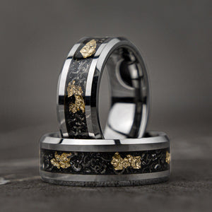 SKYLEAF Type 1 - Meteorite Gold Tungsten Leaf Flakes Wedding Band