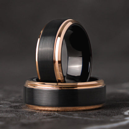 SILENT STATEMENT - Gold and Black Unique Tungsten Promise Wedding Ring