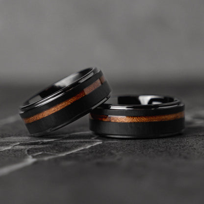 BURNT BARREL - Double Whiskey Barrel Tungsten Wooden Wedding Ring