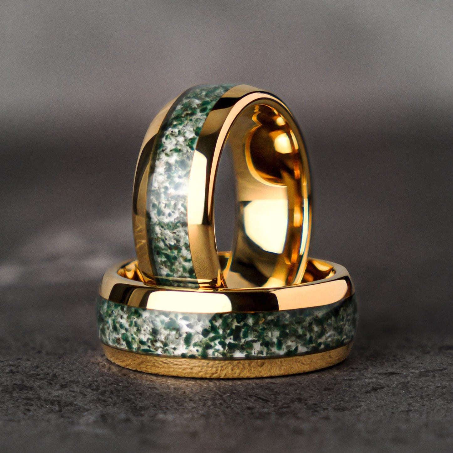 MOSS SKY - Green Moss Agate Tungsten Wedding Band