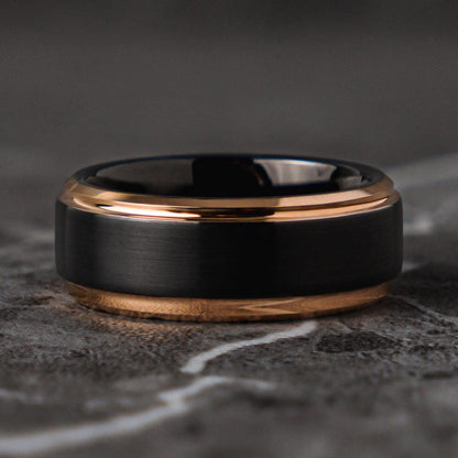 SILENT STATEMENT - Gold and Black Unique Tungsten Promise Wedding Ring