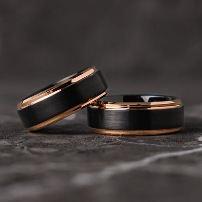 SILENT STATEMENT - Gold and Black Unique Tungsten Promise Wedding Ring