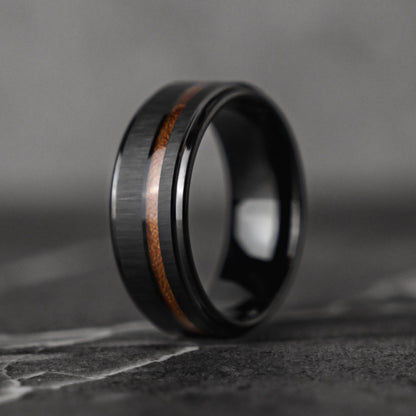 BURNT BARREL - Double Whiskey Barrel Tungsten Wooden Wedding Ring