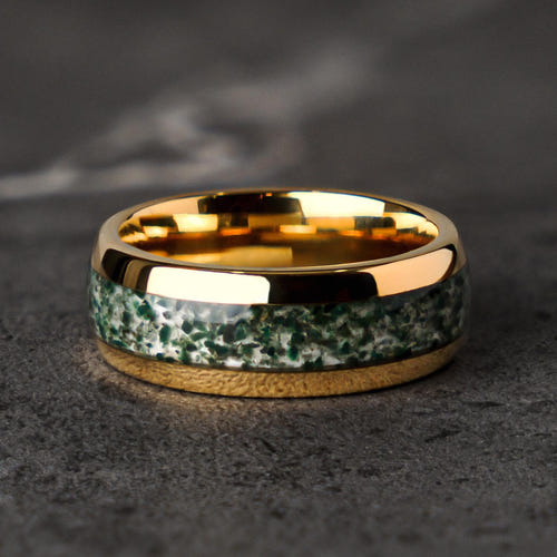 MOSS SKY - Green Moss Agate Tungsten Wedding Band