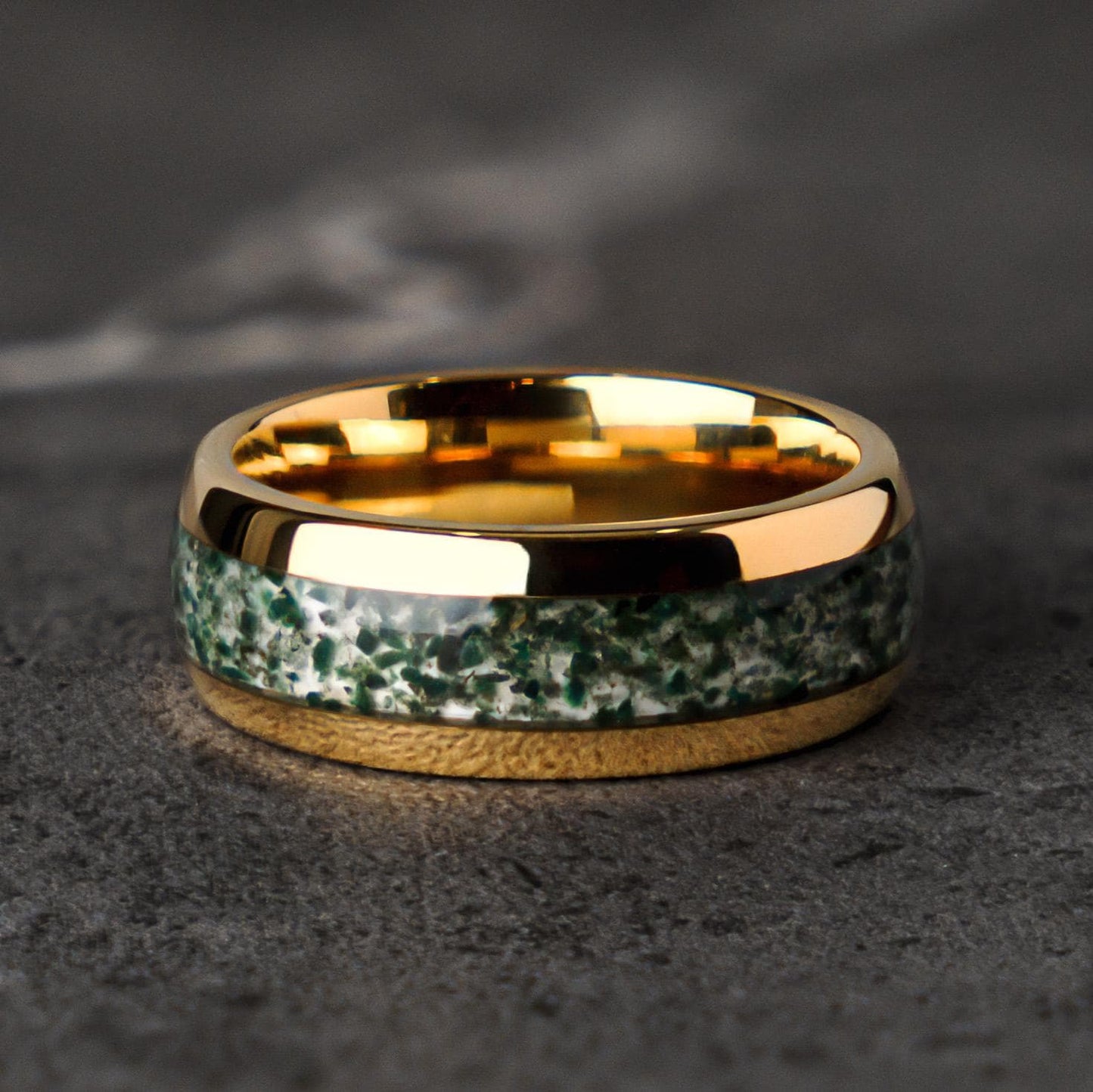 MOSS SKY - Green Moss Agate Tungsten Wedding Band