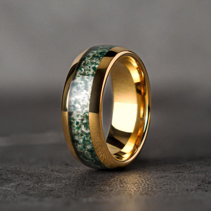 MOSS SKY - Green Moss Agate Tungsten Wedding Band