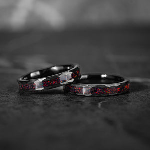 HAMMER RED - Her 4mm Black & Red Opal Hammered Wedding Band