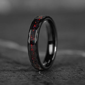 HAMMER RED - Her 4mm Black & Red Opal Hammered Wedding Band
